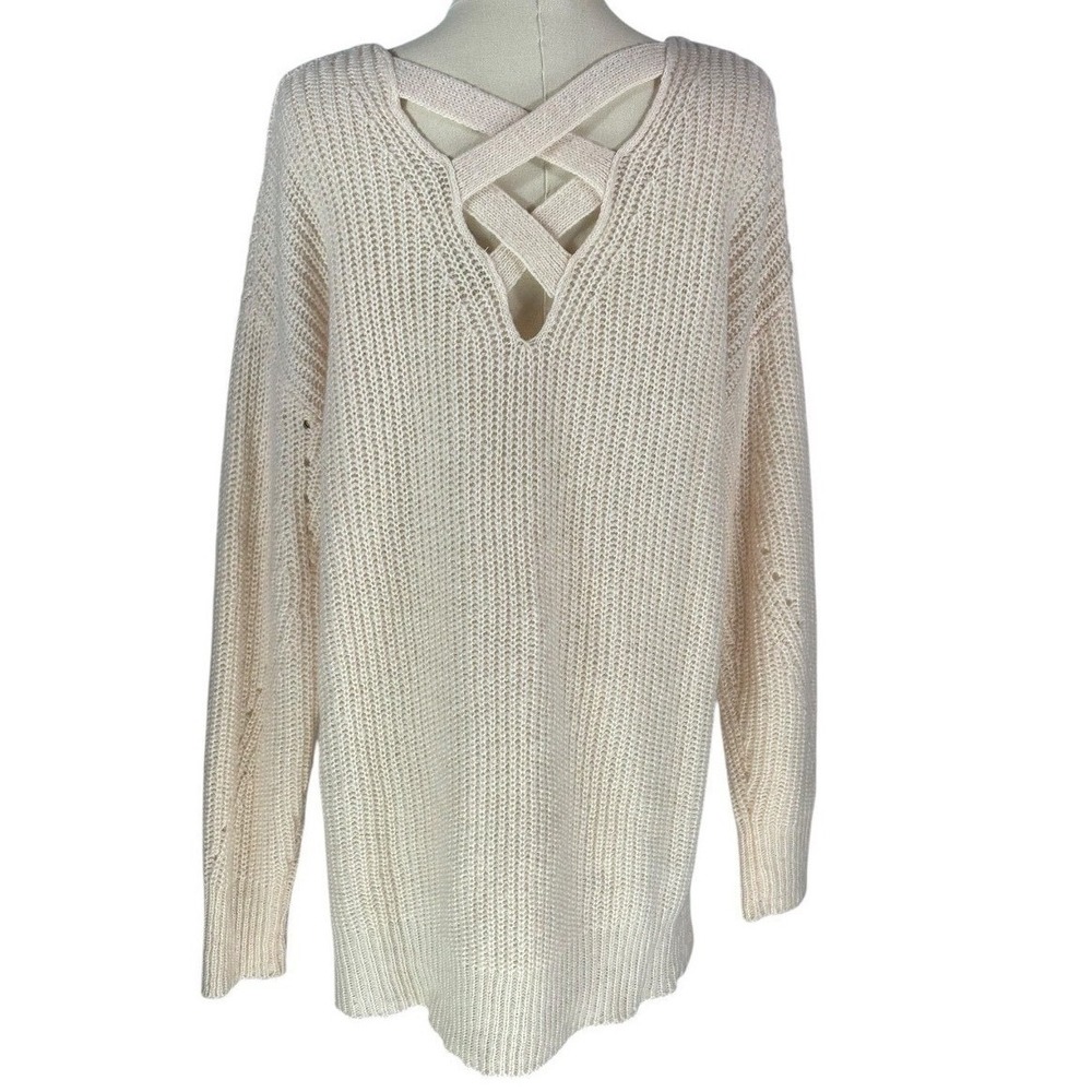 It's Our Time‎ Sweater Pink Crisscross Back V-Neck Chunky Knit XL - Picture 2 of 6